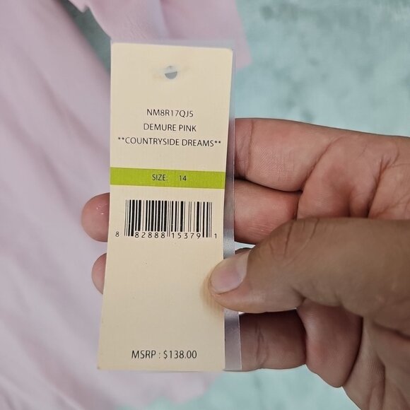 Nanette Lepore Demure Pink Mini Dress Womens Size 14 Embroidered Crepe Mock Neck - Picture 7 of 10